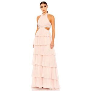 Ieena for Mac Duggal Pink Tiered High Neck Gown W/ Cut Outs - Size 0 - NWT